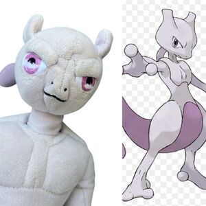POKEMON DETECTIVE Pikachu Mewtwo Plush Toy Video Game Character 14" *READ Eyes